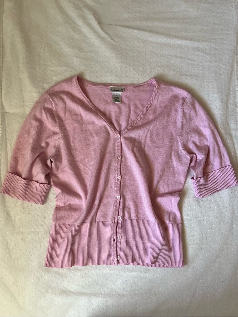 Y2K 2000s style Baby Pink Fashion Bug Button-Front Cardigan Sweater 3/4 Sleeve M